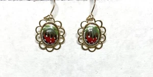 Gold plate Dainty Filigree dangle earring handpainted enamel strawberry earrings - Picture 1 of 3