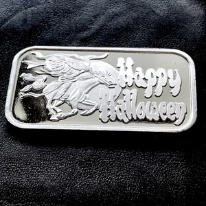 Halloween Headless Horseman 1 oz .999 Silver Bar Jack-o-Lantern Folklore Gift - Picture 1 of 8