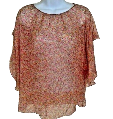 ALESSANDRO DELL'ACQUA 真丝粉色/黄色花卉印花开衩袖衬衫 40/小号 — 第 1/4 张图片