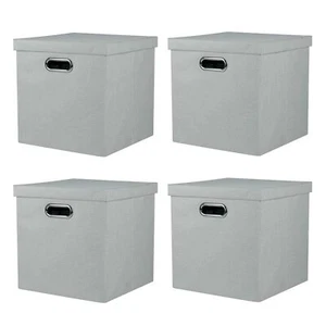 Storage Bins With Lids Collapsible Linen Fabric Boxes Organizer Containers With - Picture 1 of 7
