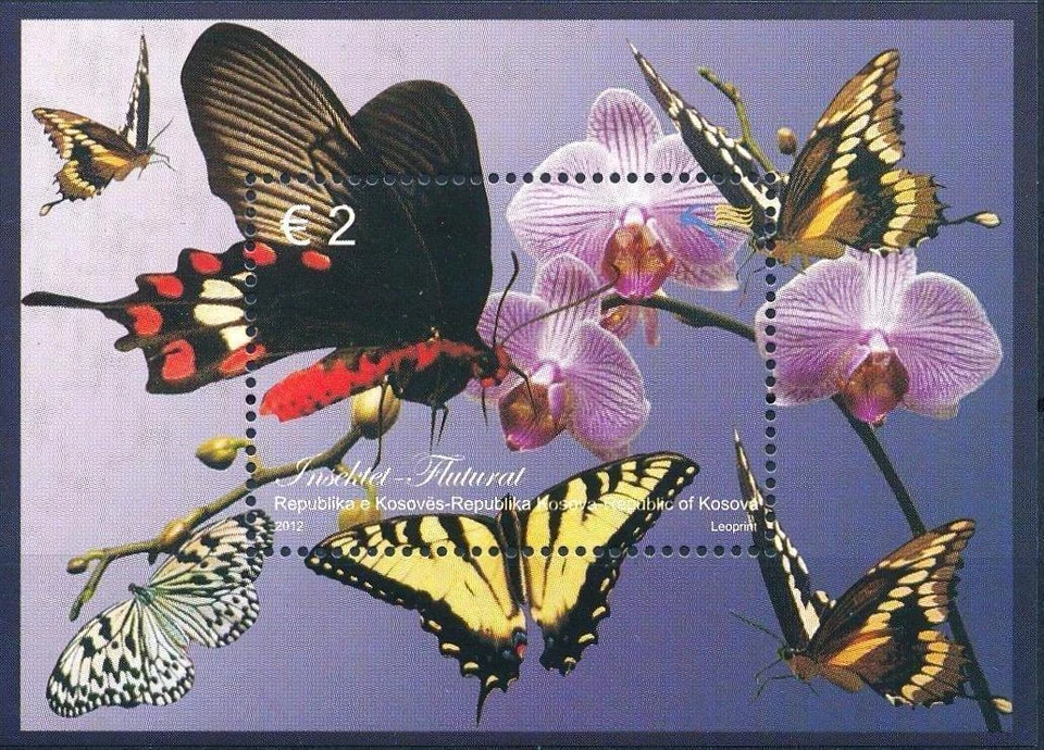 Estampillas de Kosovo 2012. Fauna: Mariposas. Bloque MNH Foto 1 de 1