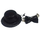 Pet Dog Top Hat & Ties Black Sequined Bow Ties Dog Neckties Bow Ties Adjustable