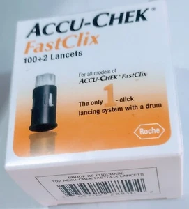ACCU-CHEK FASTCLIX LANCETS-100 + 2 LANCETS-PER/BOXES-UNOPENED/FACTORY SEALED - Picture 1 of 2