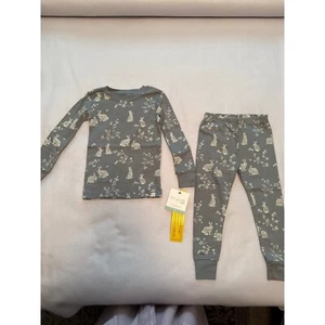 NWT Unisex Toddler 2 Piece Organic Cotton Bunny Pajama Set Grey Size 2T Easter - Picture 1 of 7