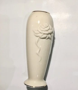 LENOX ROSE DESIGN BUD VASE 7-1/2" TALL IVORY WITH GOLD TRIM - Picture 1 of 4