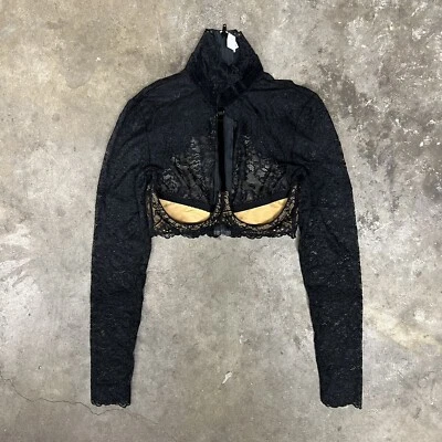 Vintage Lace TRASHY LINGERE OPEN BUST BLACK Zip UP BUSTIER Turtleneck Sz S - Image 1 of 4