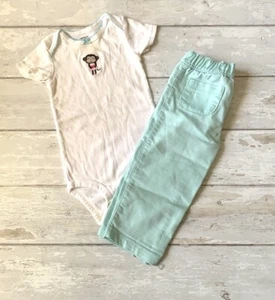 Carters 18m Baby Girl Outfit Mint Green Pants White Bodysuit set - Picture 1 of 5