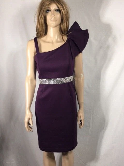 Nightway Womens Purple Sleeveless Sheath Evening Dress Petites 10p