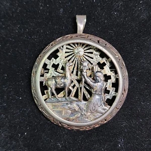 Prendedor colgante grande de plata esterlina de alpaca/llama - Templo del Imperio Inca empotrado - Imagen 1 de 6