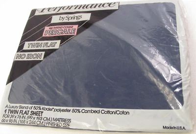 Percale Cotton Twin Sheet Navy Blue Vintage made in the USA 180 Thread Count 96" - Image 1 of 4