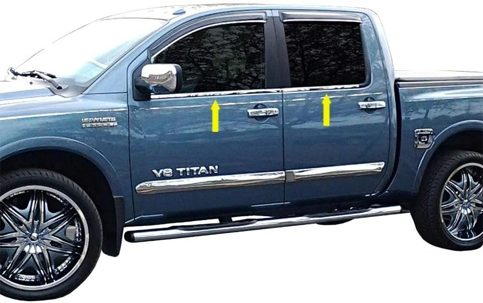 fit:2004-2015 Nissan Titan Crew Chrome 4Pc Window Sill Trim Stainless Steel - Image 1 of 1
