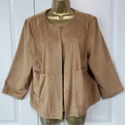 Chaqueta de gamuza sintética recortada color tostado Chico's para mujer grande Chicos talla 2 Foto 1 de 4