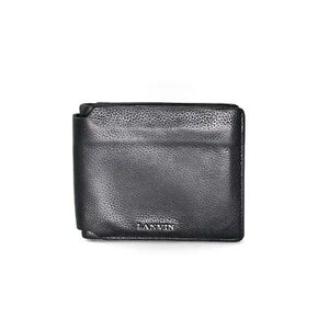 Billetera LANVIN Paris doble plegable 8 tarjetas negro cuero becerro doble billete bolsillo - Imagen 1 de 7