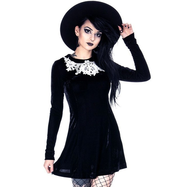 Restyle - WEDNESDAY DRESS - with big, black collar / gothic, darkwear,  party