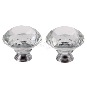 Knobs Crystal Diamond Glass Clear Knob Cupboard Drawer Cabinet Handle Pull 40mm - Picture 1 of 12