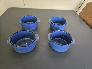 Lot of 4 Von Pok & Chang Blue Speckled Double Handled Stoneware Soup Bowls - Picture 1 of 9