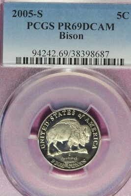 2005 S- PCGS PR69DCAM BISON JEFFERSON NICKEL #B46451 - Image 1 of 2
