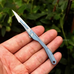 Titanium Utility Knife Scalpel Blade Mini Pocket Tool Survival Folding Keychain - Picture 1 of 16