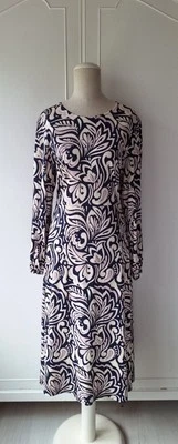 ROMAN Petite Navy Blue & Blush Pattern Jersey Dress A Line Long Sleeve Size 14 - Image 1 of 4
