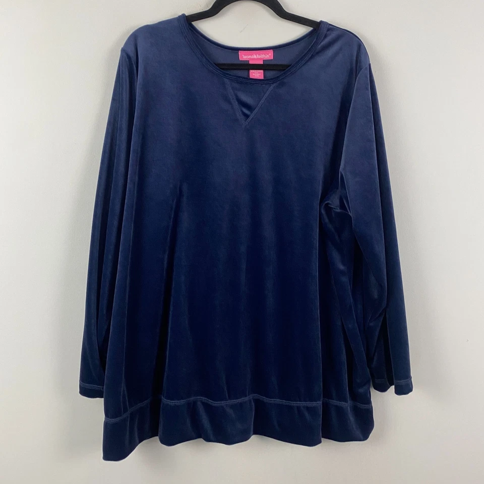 Sudadera pulóver de terciopelo suave Woman Within talla 1X azul manga larga Foto 1 de 4
