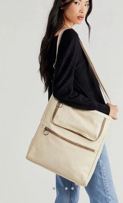 New FREE PEOPLE We The Free Icon TOTE BACKPACK Faded khaki IVORY Leather NWT - Image 1 of 4
