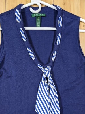 Camiseta sin mangas tejida Lauren Ralph Lauren con bufanda de seda para mujer XL azul marinero náutico  Foto 1 de 4