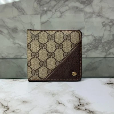 Cartera Gucci GG Cuadros Doble Pliegue Cuero Italia Beige Marrón Envío Gratis Usada De Japón JP Foto 1 de 4