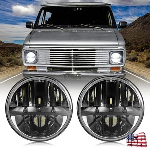Pair 7 inch Round LED Headlights Reflector Hi/Lo For Chevy G10 G20 G30 1975-1986 - Picture 1 of 12