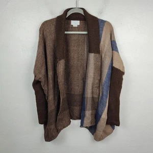 M.Patmos 100% Baby Alpaca Cardigan Womens Medium Striped Check Open Fit - Picture 1 of 6