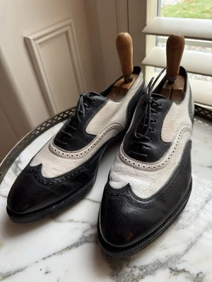 Zapatos Espectador Circa 1940 Negro/Blanco Brogues Suelas Pata de Gato ~9.5 Para Hombre’s Foto 1 de 4