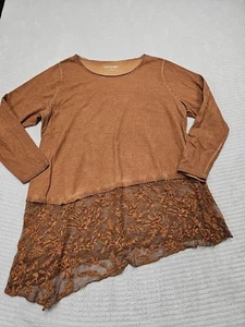 Soft Surroundings Shirt Damen 3X braun Spitzenbesatz Acid Washed - Bild 1 von 7
