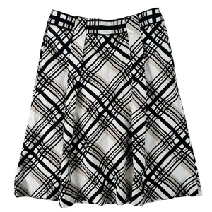Talbots Black White Tan Diamonds Print Pockets Flared A-Line Skirt Women's 0P - Picture 1 of 24