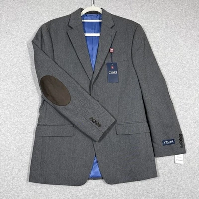 Chaps Blazer Mens 38R Grey Sport Coat Elbow Patch Jacket Lined Classic $160 NWT - Image 1 of 4