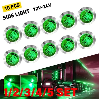 3/4" Green Strobe+Steady Marker Light For Trailer Truck w/Chrome Bezel 1-5SET - Image 1 of 4