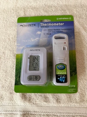AcuRite Wireless Indoor Outdoor Digital Temperature Thermometer Clock & Memory - Image 1 of 2