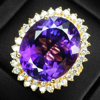 Glamorosos anillos de oro de 24K hechos a mano de plata de ley 925 de 17,90 quilates amatista violeta Foto 1 de 4