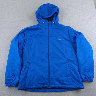 Columbia Chaqueta Mujer XL Azul Con Capucha Sherpa Forrado Nylon Abrigo Aislante Exterior Foto 1 de 4
