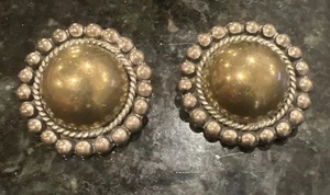 Vtg Taxco 925 Sterling Silver Brass Dome Clip On Earrings Mexico Large 1.67” - Picture 1 of 9