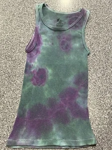 Tie Dye Tank Muscle T-Shirt Kids Medium - Custom Design - Green Purple - Cotton - Picture 1 of 7