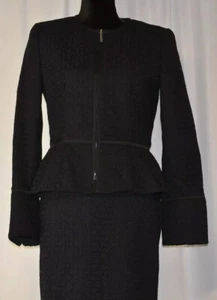 Albert Nipon Sz 4 Pencil Skirt&Blazer Suit Set Zip Up Black Peplum Crochet Lace - Picture 1 of 11