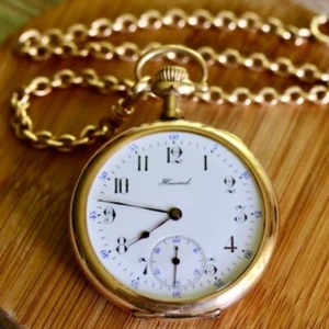 E.HOWARD SERIES 14k GOLD FILLED OPEN FACE POCKET WATCH W/ CHAIN - Picture 1 of 9