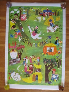 vtg 1959 MOTHER GOOSE POSTER mid century educational children baby room retro - Picture 1 of 6