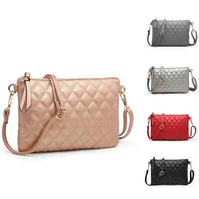 Diamond-Quilted Messenger Cross Body Bag Woman Small Faux leather UK bags-hut ( - Image 1 of 4