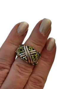 Sterling Silver Peridot Ring Womans Size 6 Green Round Stones - Picture 1 of 8
