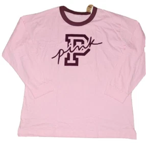 VS VICTORIAS SECRET PINK CAMPUS LONG SLEEVE TEE TOP PINK BUBBLE DOUBLE LOGO XL - Picture 1 of 2