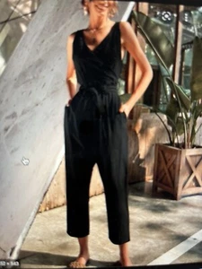 NXH Woman Black Pocket Belted Surplice Sleeveless Jumpsuit, Size M - Picture 1 of 7