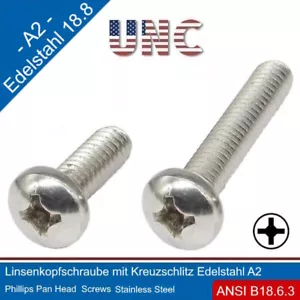 Linsenkopfschrauben 5-40 UNC mit Kreuzschlitz Phillips Edelstahl A2 | 304, - Picture 1 of 10