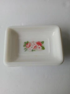 Vintage Avon Seifenschale Milchglas Standfuß Floral Country Garden *LESEN* 4"x2,75" - Bild 1 von 10