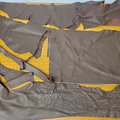 Leather Pieces (Chocolate Brown) Remnant Lot Of 5 Pieces Unused Scraps 2 Lbs. - Image 1 of 4