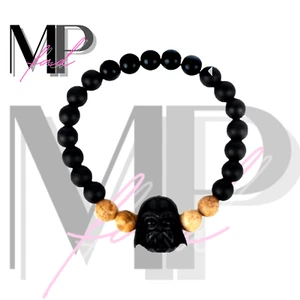Star Wars Elastic Chakra Bracelet Lava Stone Beads Black with DARTH VADER CHARM - Picture 1 of 2